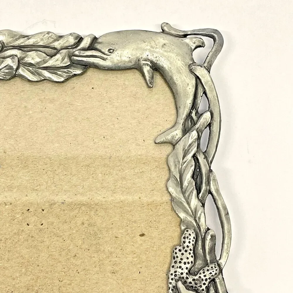 Vintage Dolphin Seascape - Sun Pewter Tone Rectangle 3.5x5 Picture Frame-Taiwan